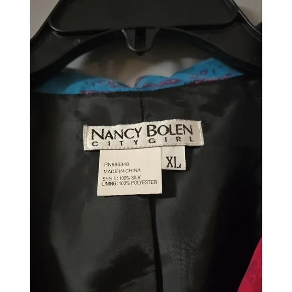 NWT VTG Nancy Bolen Multicolor Silk Sequin Colorful Blazer Jacket Womans Size XL - Picture 5 of 5